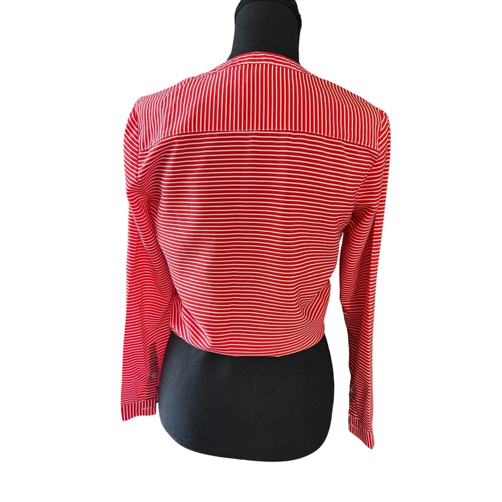 Talbots Petites Red White Striped Tie Front Button Down Blouse Top Size P - Picture 2 of 6